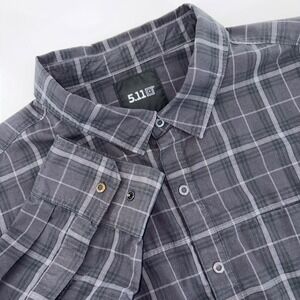 5.11 Tactical Mens XL Long Sleeve Plaid Button‎ Down Shirt Charcoal Grey Black